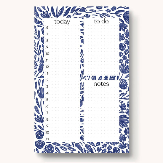 Porcelain Floral Daily Planner Notepad, 8.5x5.5 in. - White Street Market